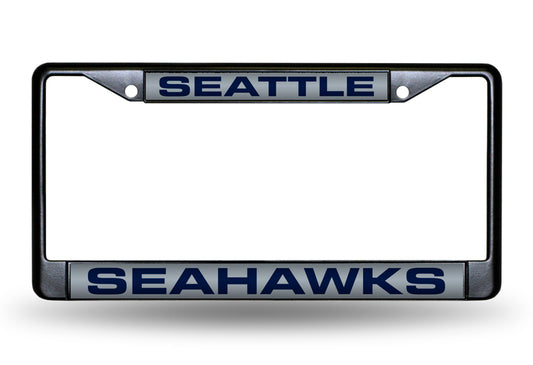 SEATTLE SEAHAWKS BLACK LASER LICENSE PLATE FRAME