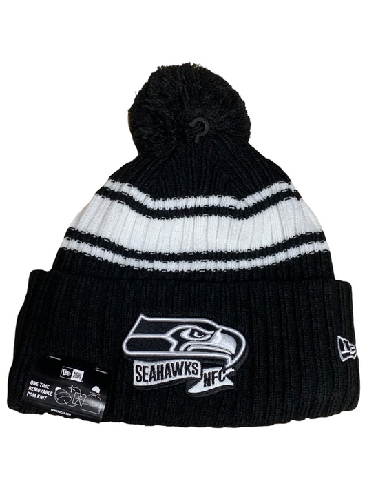 SEATTLE SEAHAWKS 2022 SIDELINE SPORT CUFFED POM KNIT -BLACK/WHITE