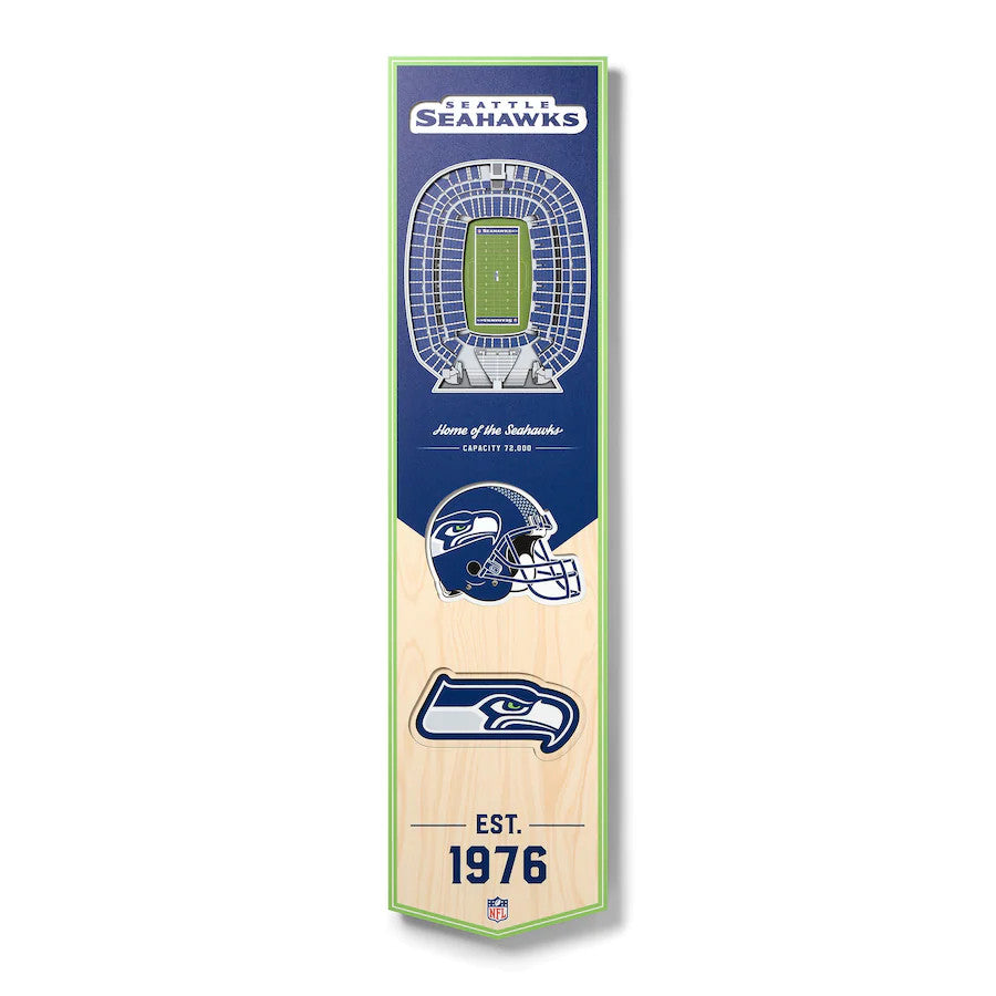BANDERA DE MADERA CON VISTA DEL ESTADIO 3D DE LOS SEAHAWKS DE SEATTLE