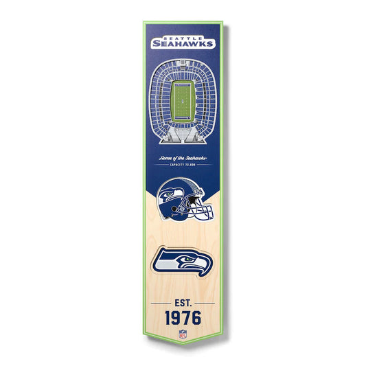 BANDERA DE MADERA CON VISTA DEL ESTADIO 3D DE LOS SEAHAWKS DE SEATTLE