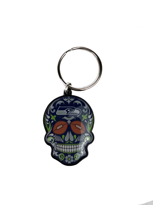 SEATTLE SEAHAWKS SUGAR SKULL KEYCHAIN