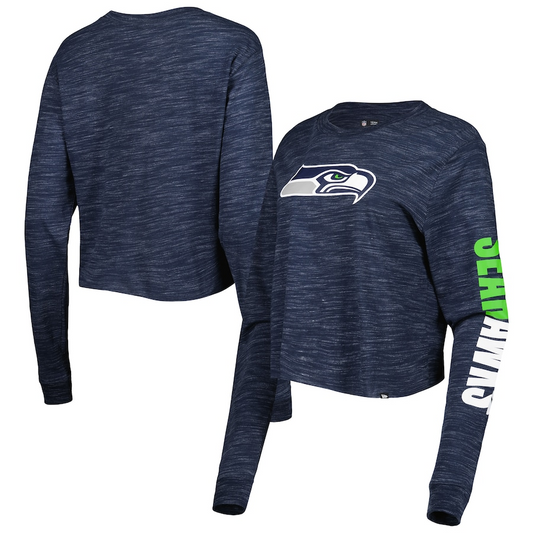 SEATTLE SEAHAWKS WOMEN'S SPACE DYE CROP TOP LONG SLEEVE TEE