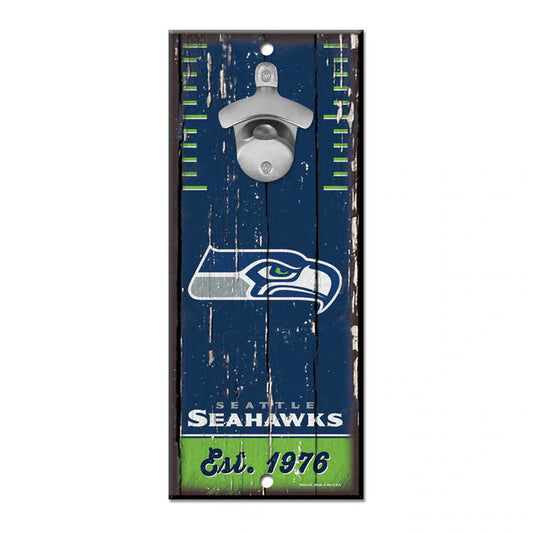 SEATTLE SEAHAWKS WOOD WALL MOUNT BOTTLE OPENER