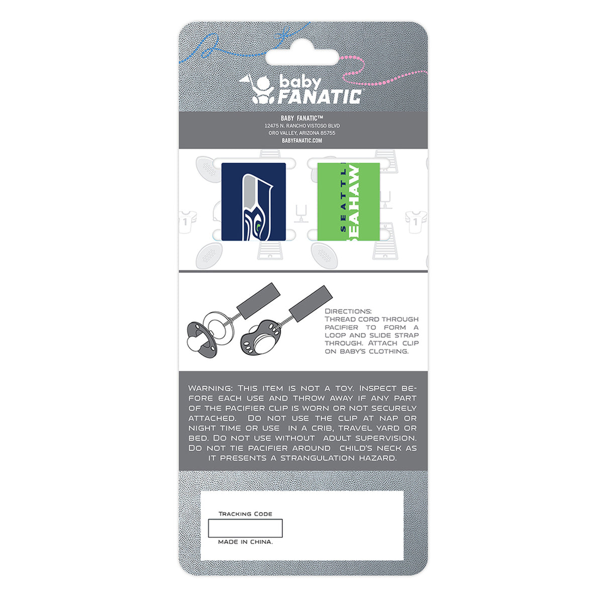SEATTLE SEAHAWKS PACIFIER CLIP SET