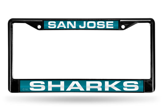 SAN JOSE SHARKS BLACK LASER LICENSE PLATE FRAME