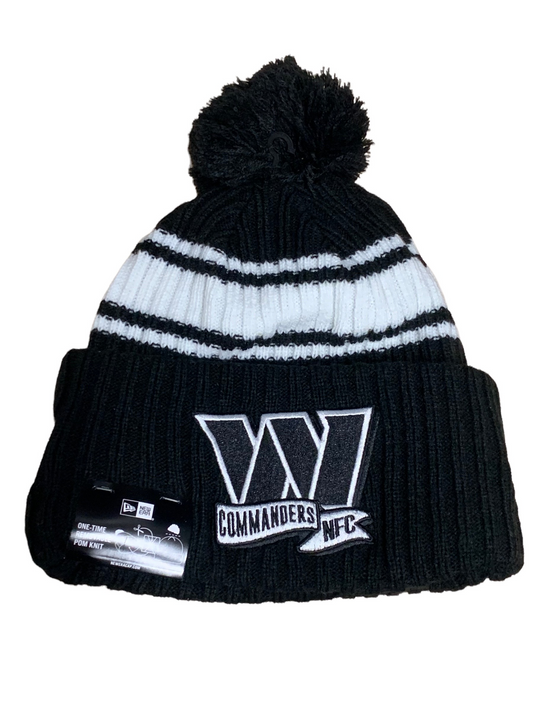 WASHINGTON COMMANDERS 2022 SIDELINE SPORT CUFFED POM KNIT -BLACK/WHITE